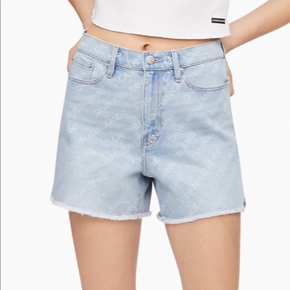 Calvin Klein Jean Light Blue High Rise Logo Denim Shorts SZ 28 - Picture 1 of 5